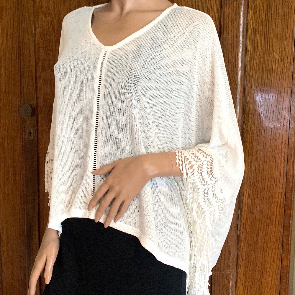 Ivory knit boho style drapey sweater poncho
